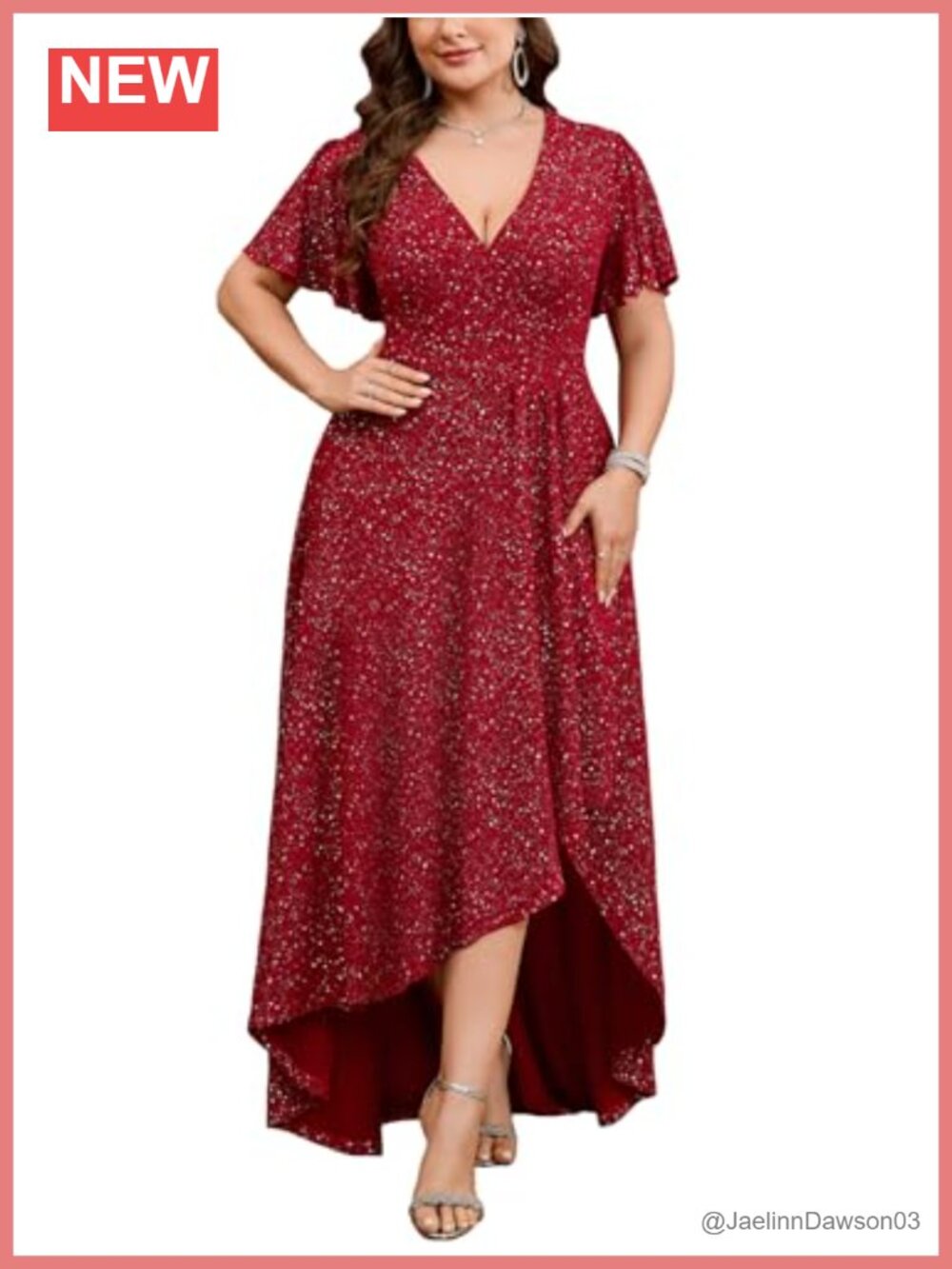 Plus Size Sparkly Formal Maxi Dress Glitter V Neck High Low Hem Ruched Evening